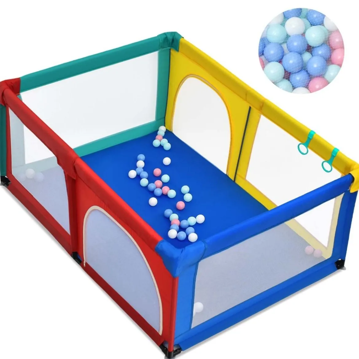 120 x 190 cm Baby Laufstall mit 50 Spielbällen Laufgitter mit Netz und Reißverschluss