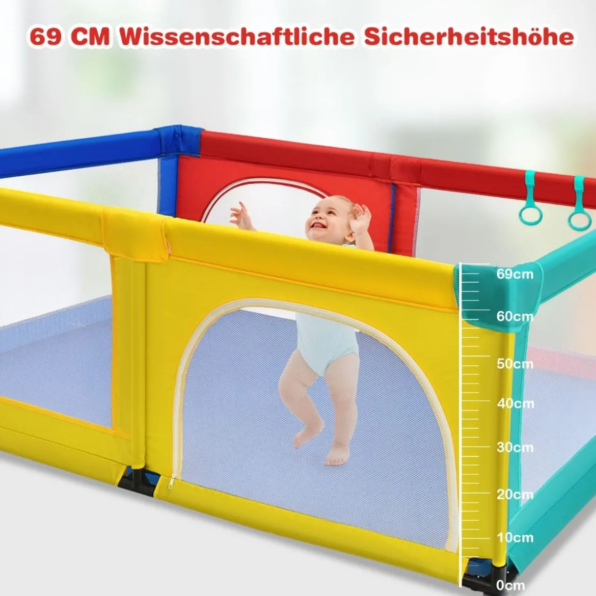 120 x 190 cm Baby Laufstall mit 50 Spielbällen Laufgitter mit Netz und Reißverschluss