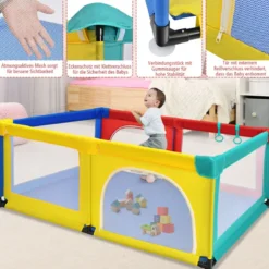 120 x 190 cm Baby Laufstall mit 50 Spielbällen Laufgitter mit Netz und Reißverschluss
