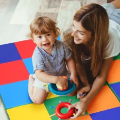 147 x 147cm Baby Spielmatte faltbar Babymatte mit Klettverschluss Krabbelmatte aus Kunstleder Bunt
