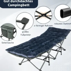 190 x 70 cm Baumwolle Feldbett Auflage 7 cm Dicke Martratze mit 4 Befestigungsbändern Blau