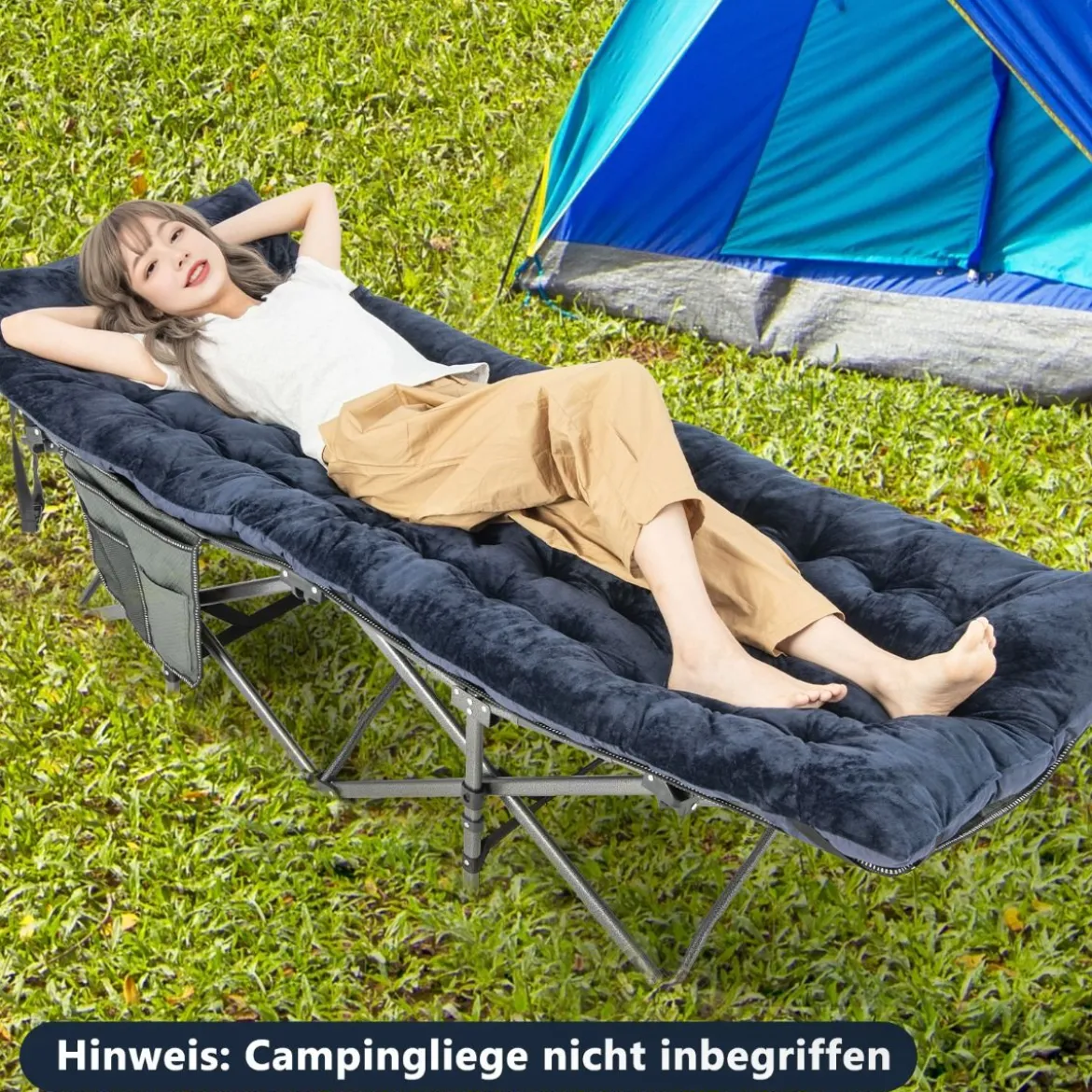 190 x 70 cm Baumwolle Feldbett Auflage 7 cm Dicke Martratze mit 4 Befestigungsbändern Blau