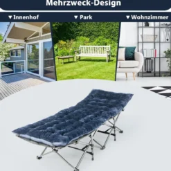 190 x 70 cm Baumwolle Feldbett Auflage 7 cm Dicke Martratze mit 4 Befestigungsbändern Blau