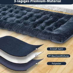 190 x 70 cm Baumwolle Feldbett Auflage 7 cm Dicke Martratze mit 4 Befestigungsbändern Blau