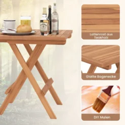 50 x 50 cm Beistelltisch klappbar wetterfester Klapptisch aus Teakholz quadratischer Balkontisch Natur