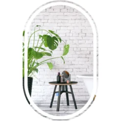 80 x 50 cm beleuchteter Badezimmerspiegel für die Wand hinterleuchteter bruchsicherer Spiegel Silber