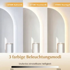 90 x 55 cm beleuchteter Spiegel für Badezimmerwand hinterleuchteter sicherer Spiegel Silber