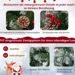Ø110 x 185 cm Beleuchteter Weihnachtsbaum mit Kiefernnadeln Grün + Weiß