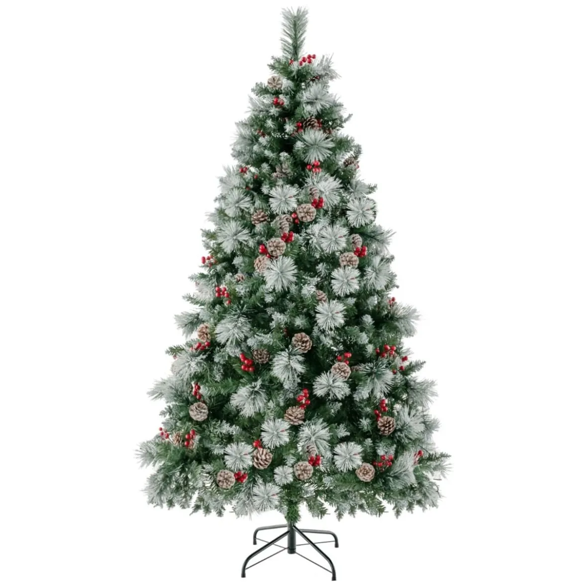 Ø110 x 185 cm Beleuchteter Weihnachtsbaum mit Kiefernnadeln Grün + Weiß