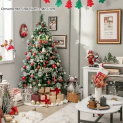 Ø110 x 185 cm Beleuchteter Weihnachtsbaum mit Kiefernnadeln Grün + Weiß