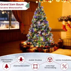 Ø110 x 185 cm Beleuchteter Weihnachtsbaum mit Kiefernnadeln Grün + Weiß