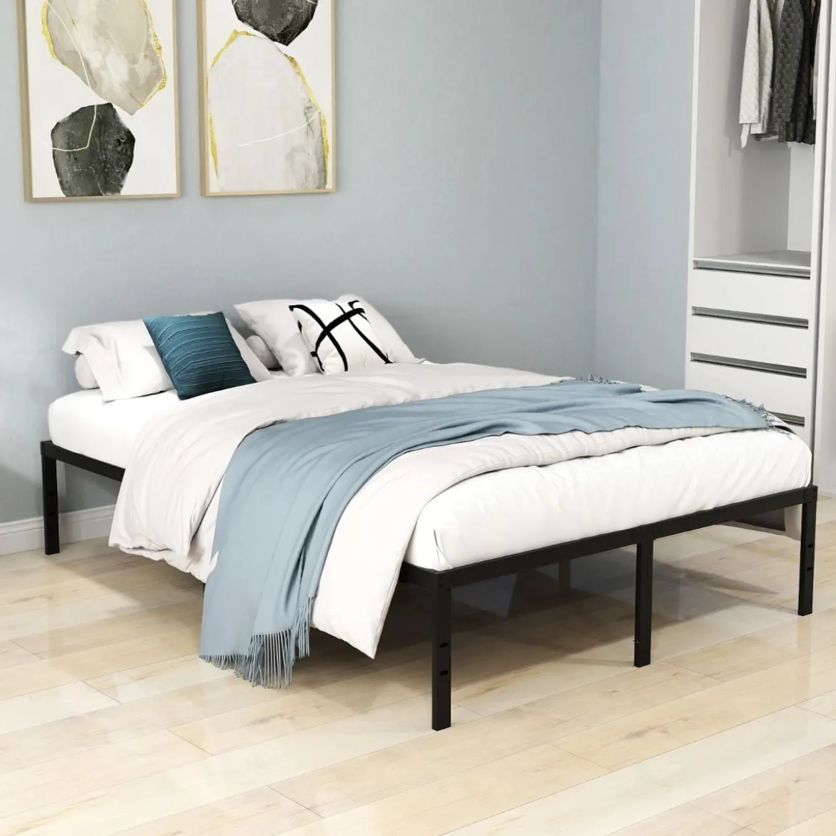 140 x 200 cm Bettgestell aus Metall Bettrahmen mit Stauraum Metallbett Doppelbett