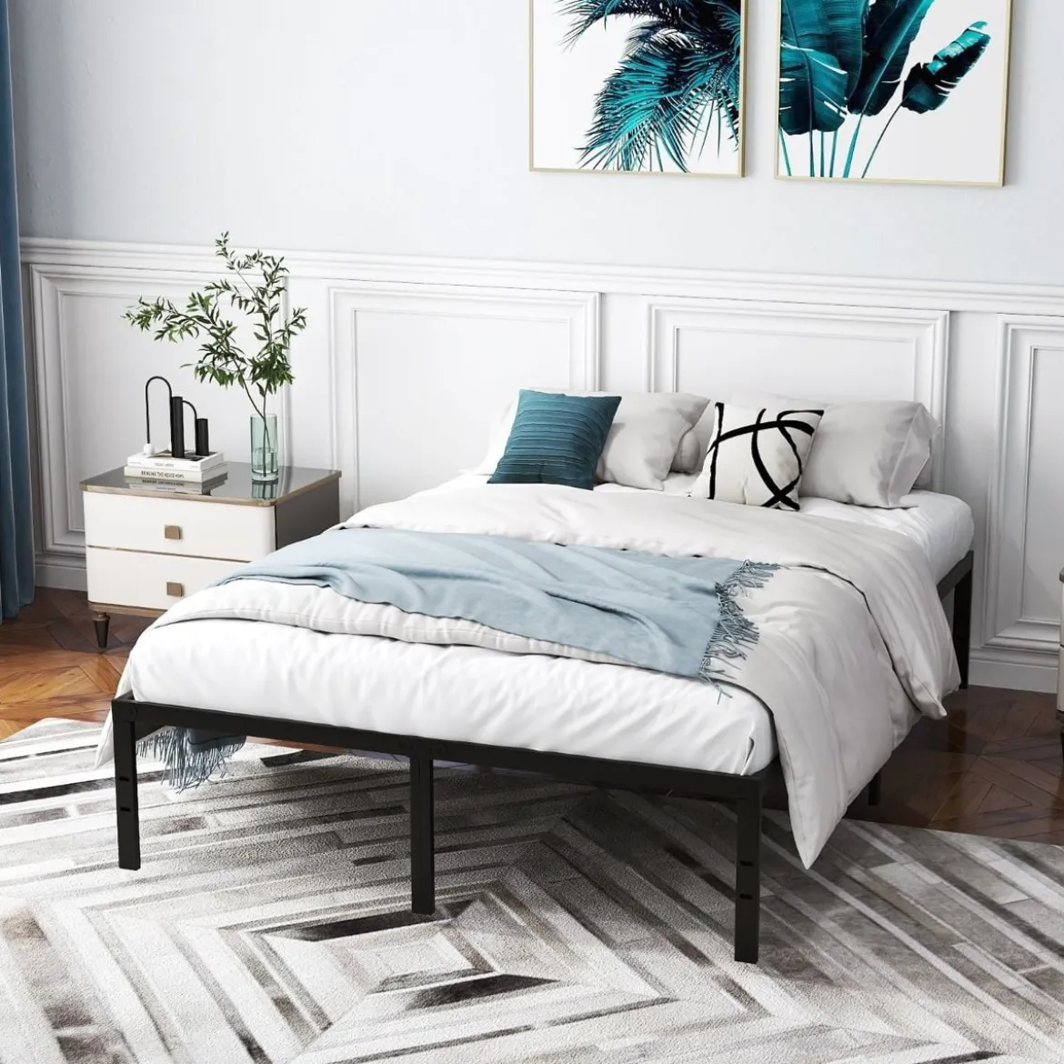 140 x 200 cm Bettgestell aus Metall Bettrahmen mit Stauraum Metallbett Doppelbett