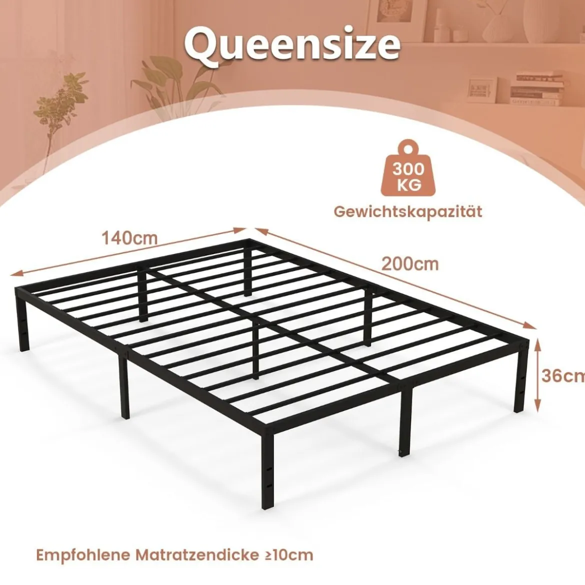 140 x 200 cm Bettgestell aus Metall Bettrahmen mit Stauraum Metallbett Doppelbett
