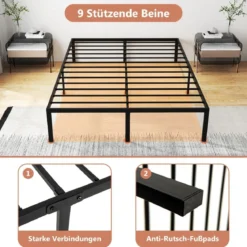 140 x 200 cm Bettgestell aus Metall Bettrahmen mit Stauraum Metallbett Doppelbett