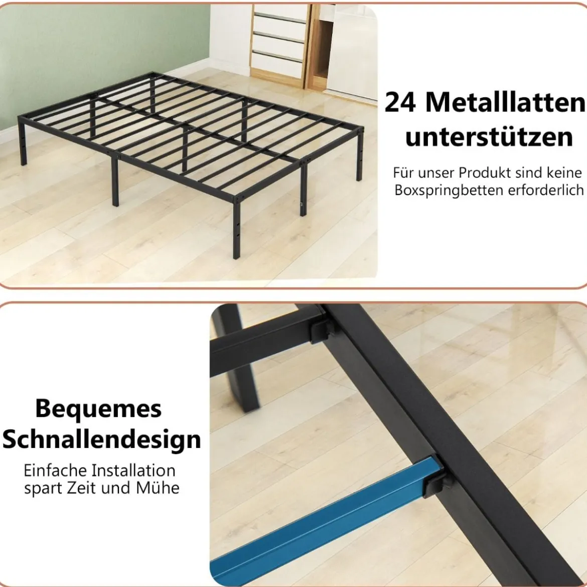 140 x 200 cm Bettgestell aus Metall Bettrahmen mit Stauraum Metallbett Doppelbett