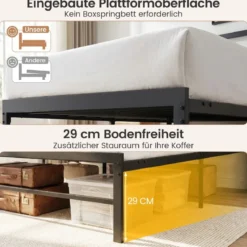 140 x 200 cm Bettgestell mit LED-Beleuchtung & Ladestation Doppelbett Plattformbett Bettrahmen