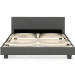 140 x 200 cm Bett mit LED Beleuchtung Polsterbett mit Lattenrost Bettgestell Bettrahmen Grau