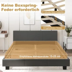 140 x 200 cm Bett mit LED Beleuchtung Polsterbett mit Lattenrost Bettgestell Bettrahmen Grau