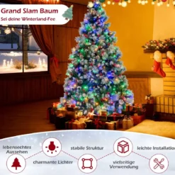Ø125 x 215 cm Christbaum mit LED-Lichtern Weihnachtsbaum mit Beeren Grün + Weiß