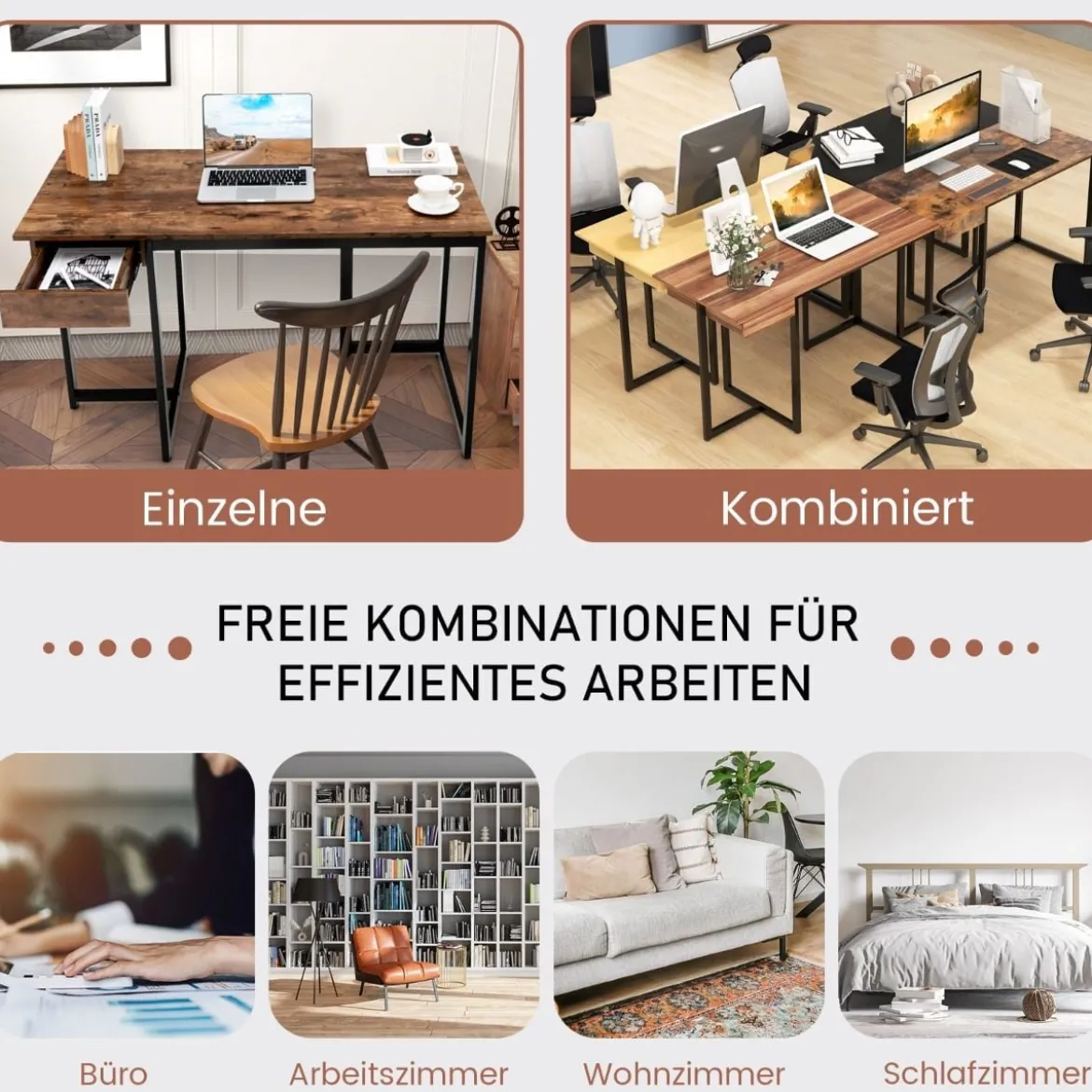 120 x 55 cm Computertisch mit Schublade & Verstellbaren Pads Computertisch Rustikales Braun