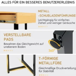 120 x 55 cm Computertisch mit Schublade & Verstellbaren Pads Computertisch Natur