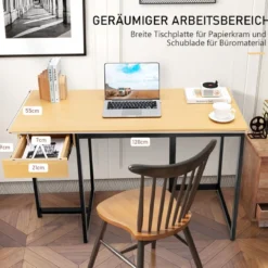120 x 55 cm Computertisch mit Schublade & Verstellbaren Pads Computertisch Natur