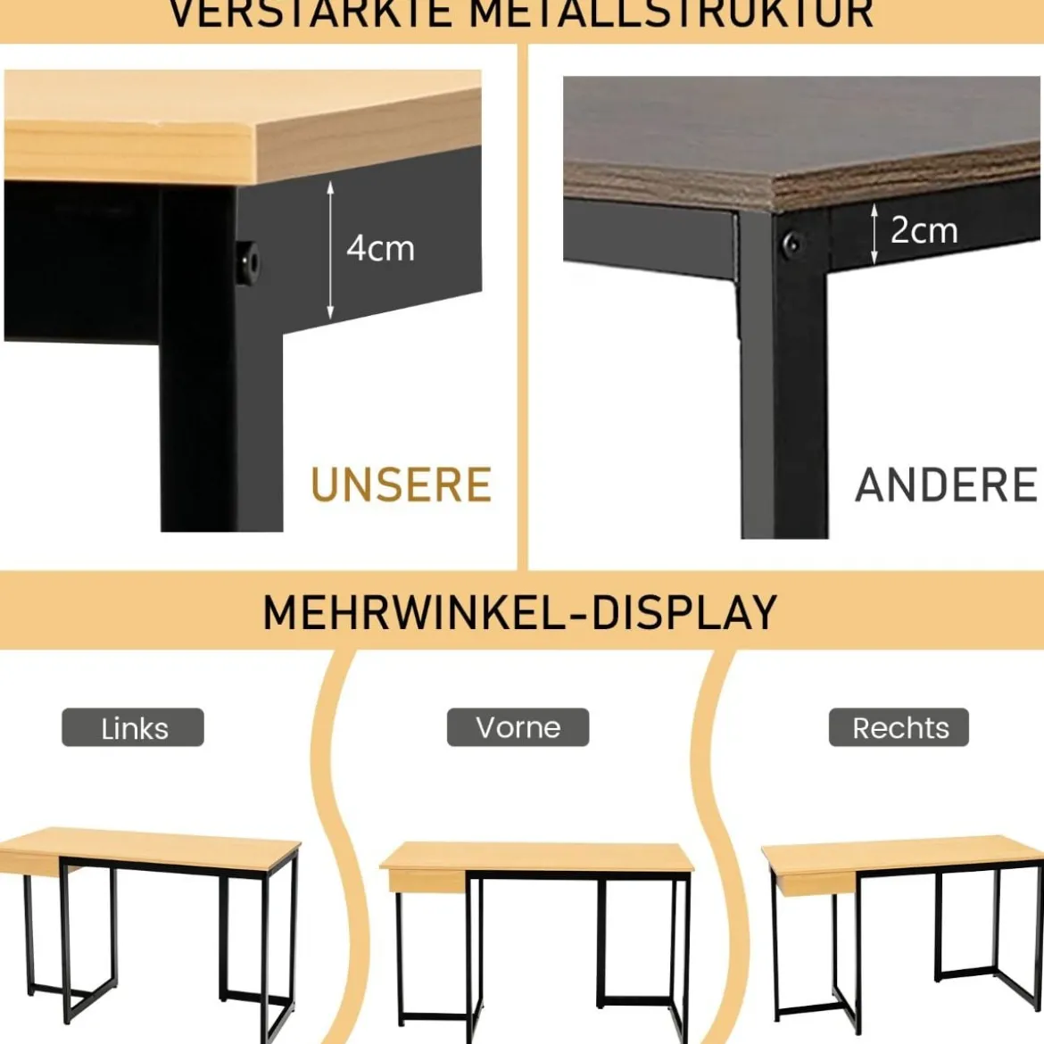 120 x 55 cm Computertisch mit Schublade & Verstellbaren Pads Computertisch Natur