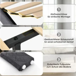 160 x 200 cm Doppelbettgestell mit Höhenverstellbarem Geometrischem Kopfteil Bettrahmen Dunkelgrau