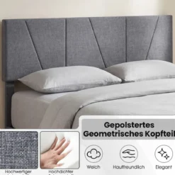 140 x 200 cm Doppelbettgestell mit Höhenverstellbarem Geometrischem Kopfteil Bettrahmen Dunkelgrau