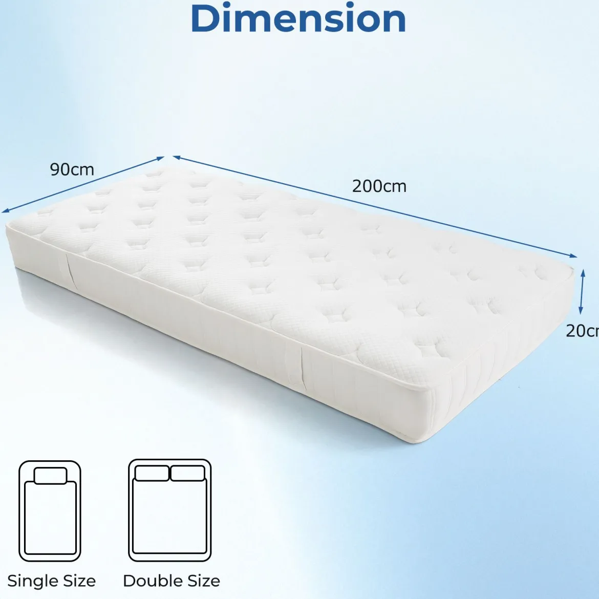 90 x 200 cm Einzelmatratze für Bewegungsisolation & Druckentlastung 20 cm Foam Hybrid Matratze