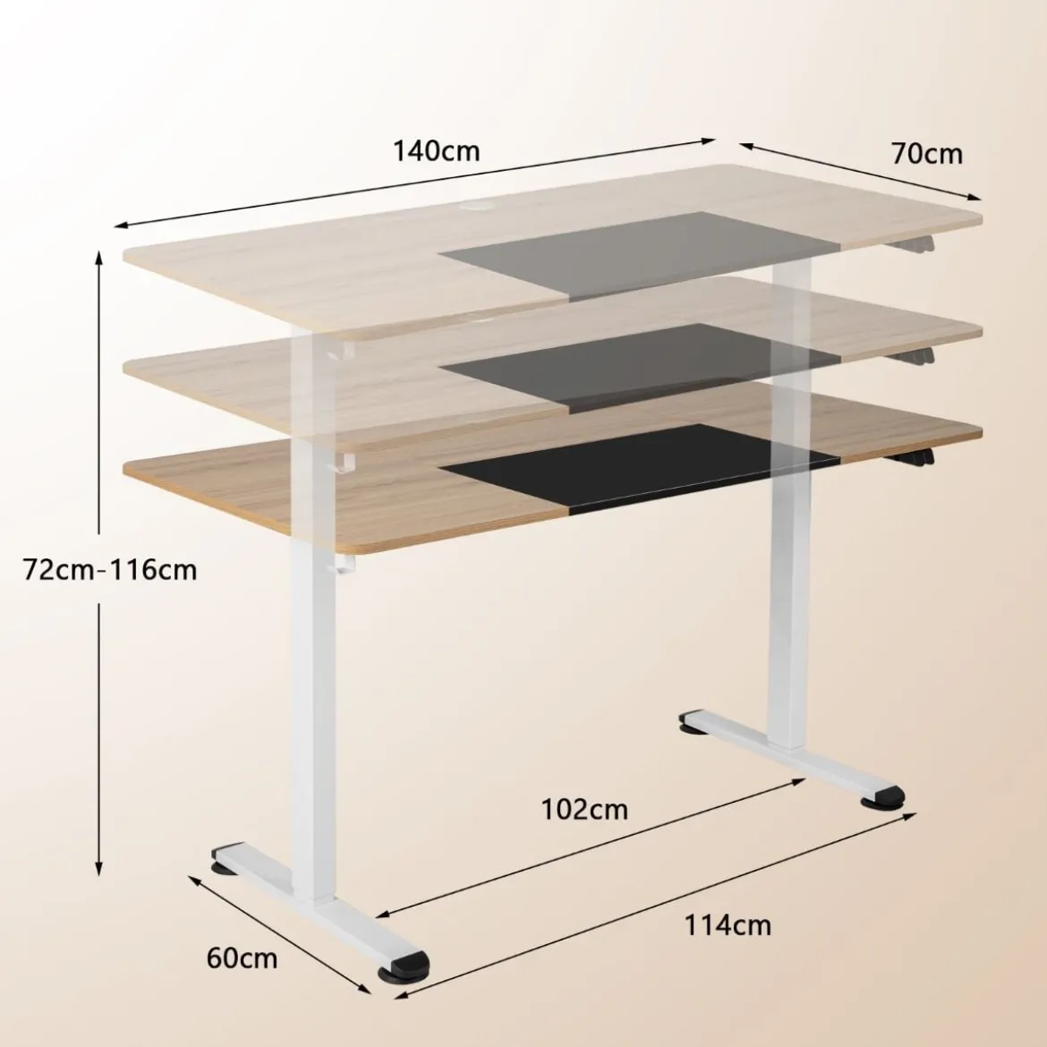 140 x 70 cm Elektrischer Höhenverstellbarer Schreibtisch Natur