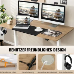 140 x 70 cm Elektrischer Höhenverstellbarer Schreibtisch Natur