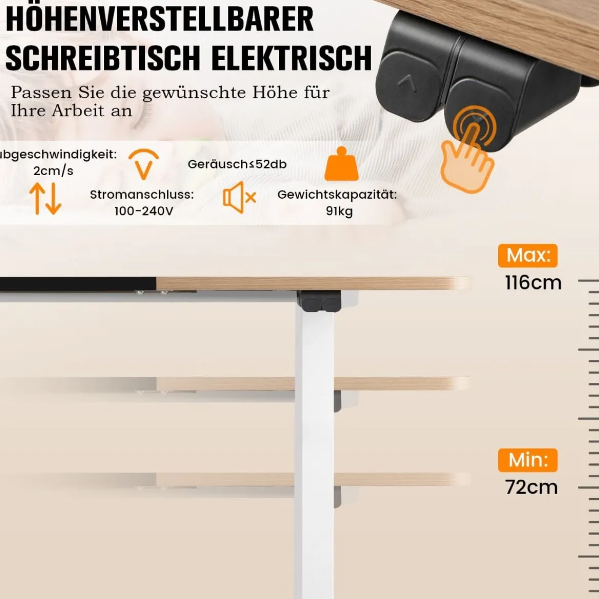 140 x 70 cm Elektrischer Höhenverstellbarer Schreibtisch Natur