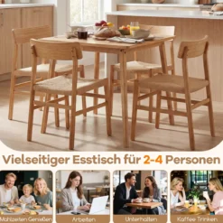 70 x 70 cm Esstisch aus Bambus Quadratischer Holztisch Küchentisch für 2-4 Personen Natur