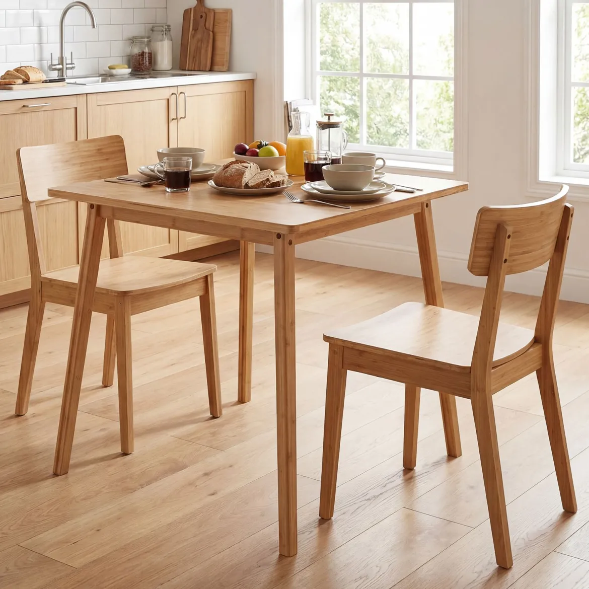 70 x 70 cm Esstisch aus Bambus Quadratischer Holztisch Küchentisch für 2-4 Personen Natur