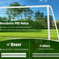 365 x 182 cm Fußballtor mit Hochfestem Netz & 6 Erdspießen Wetterfestes Tor Fußballtraining