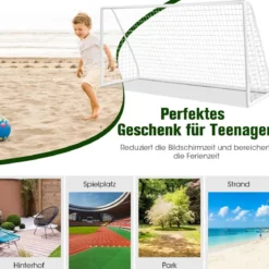 365 x 182 cm Fußballtor mit Hochfestem Netz & 6 Erdspießen Wetterfestes Tor Fußballtraining