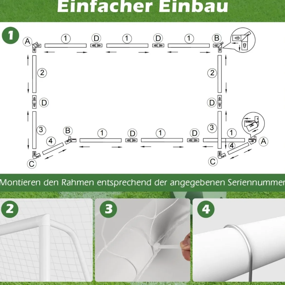 245 x 180 cm Fußballtor mit Hochfestem Netz & 6 Erdspießen Wetterfestes Tor Fußballtraining