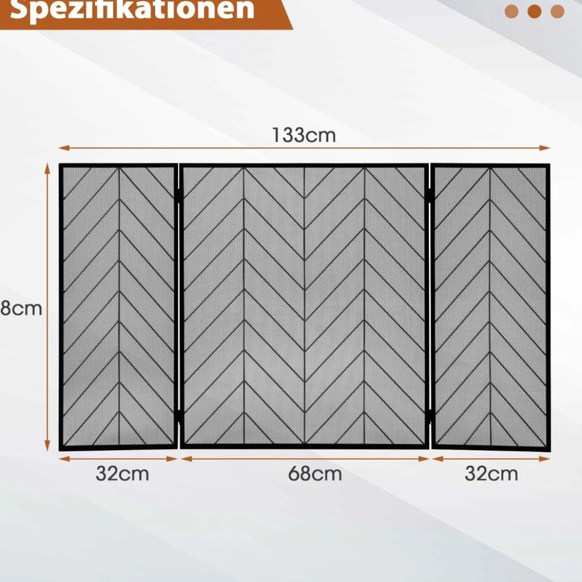 133 x 78 cm Funkenschutzgitter mit Stabilem Metallrahmen 3-teilige Faltbare Kamingitter Schwarz