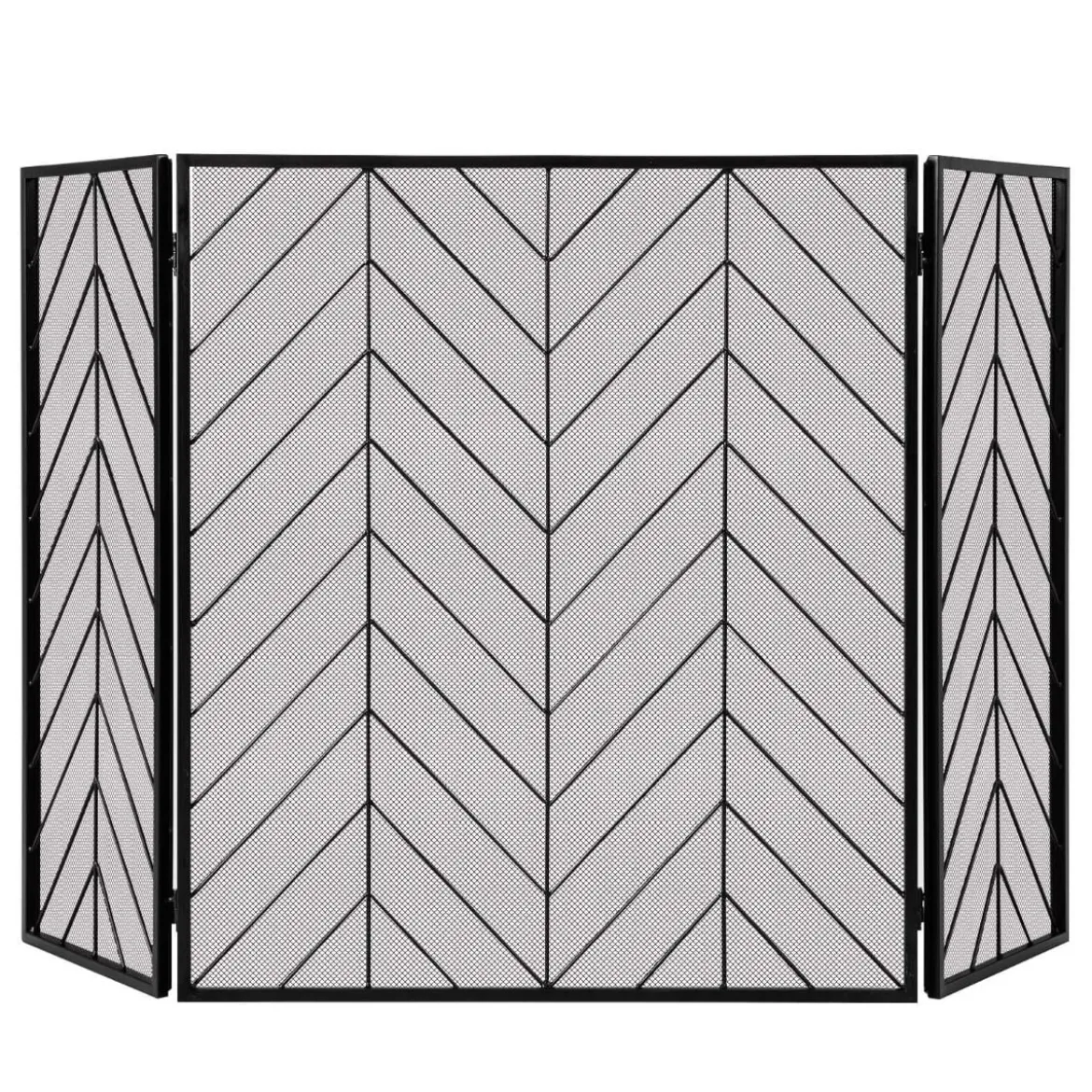 133 x 78 cm Funkenschutzgitter mit Stabilem Metallrahmen 3-teilige Faltbare Kamingitter Schwarz