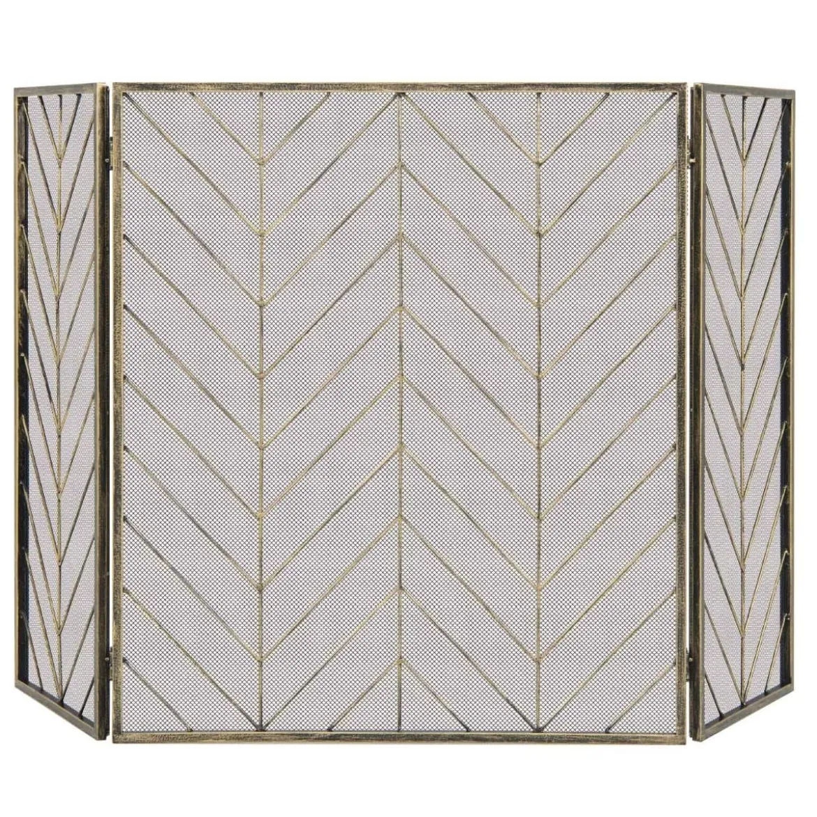 133 x 78 cm Funkenschutzgitter mit Stabilem Metallrahmen 3-teilige Faltbare Kamingitter Bronze