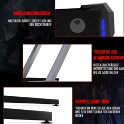 120 x 64 cm Gamingtisch Ergonomischer Computertisch Schreibtisch Racing PC-Tisch mit RGB-Led