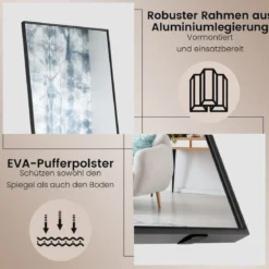 160 x 40 cm Ganzkörperspiegel 2 in 1 Standspiegel & Wandspiegel aus bruchsicherem Glas Schwarz