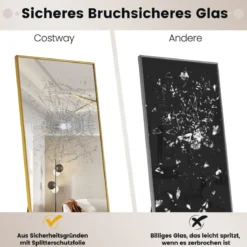 160 x 40 cm Ganzkörperspiegel 2 in 1 Standspiegel & Wandspiegel aus bruchsicherem Glas Gold