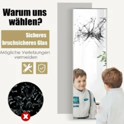 37 x 120 cm Ganzkörperspiegel mit Höhenverstellbaren Hängehaken Wandspiegel Silber