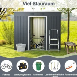 217 x 110 cm Gartenhaus zur Außenaufbewahrung Doppelte Tür für das Gartenwerkzeug Grau