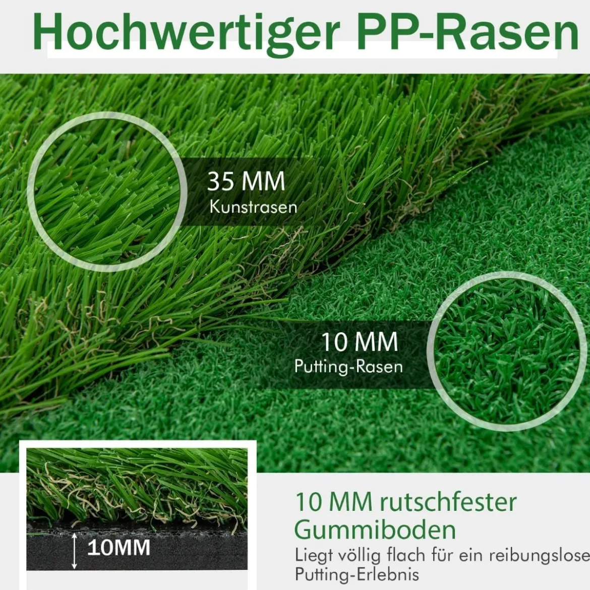 300 x 100 cm Golf Puttingmatte Golfmatte mit Kunstrasen Trainingsmatte für Zuhause Grün