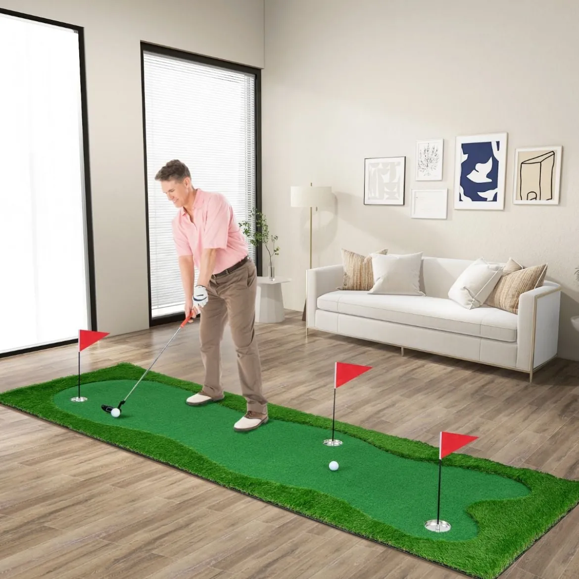 300 x 100 cm Golf Puttingmatte Golfmatte mit Kunstrasen Trainingsmatte für Zuhause Grün