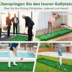 300 x 100 cm Golf Puttingmatte Golfmatte mit Kunstrasen Trainingsmatte für Zuhause Grün